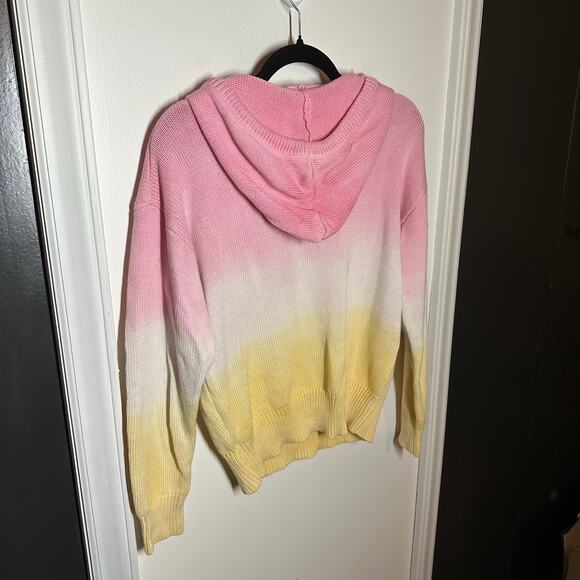Metric Knits Pink White Yellow Tie Dye Ombre Knit Hoodie Pullover Size Medium - Picture 8 of 9